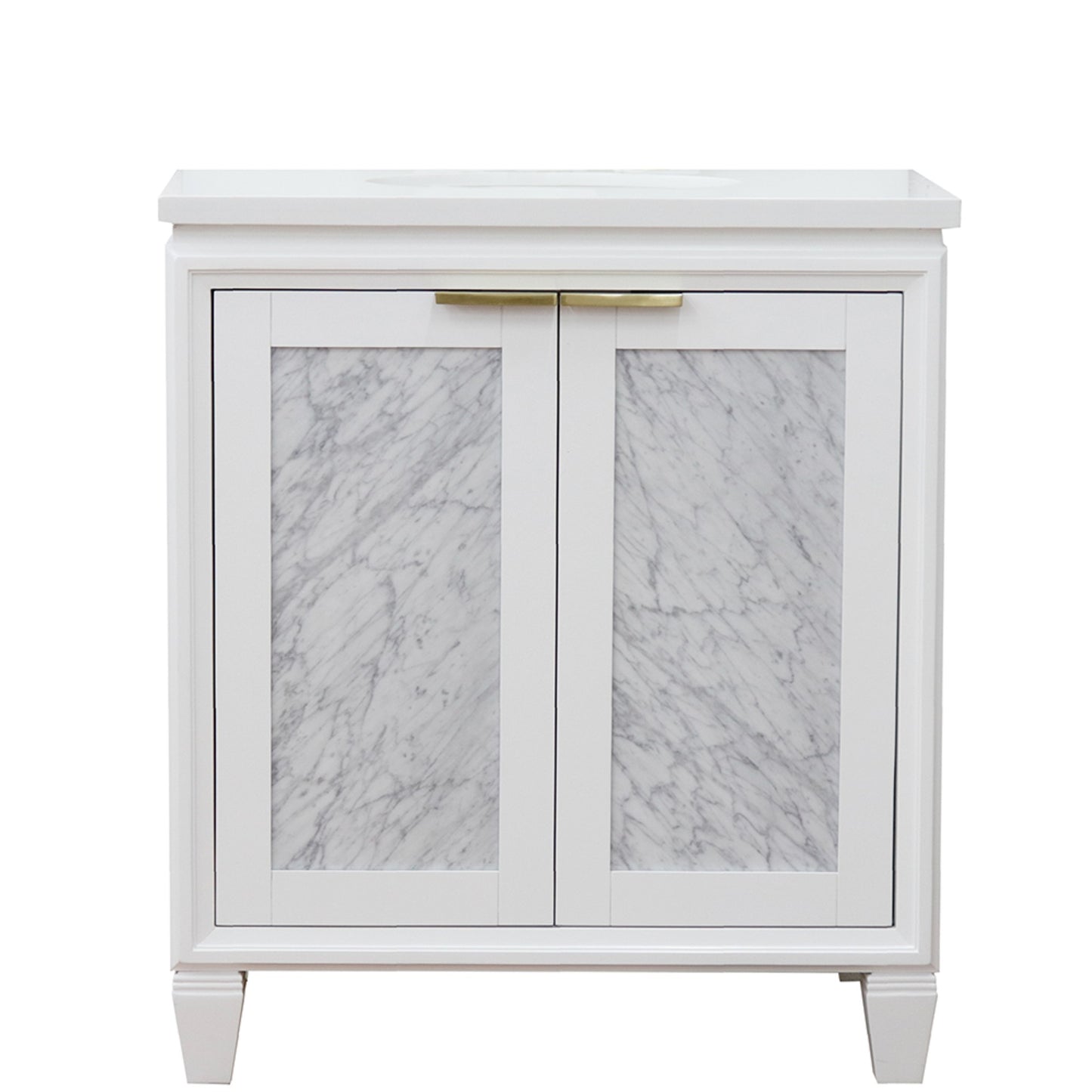 31" Single sink vanity in White finish with White engineered stone with oval sink
