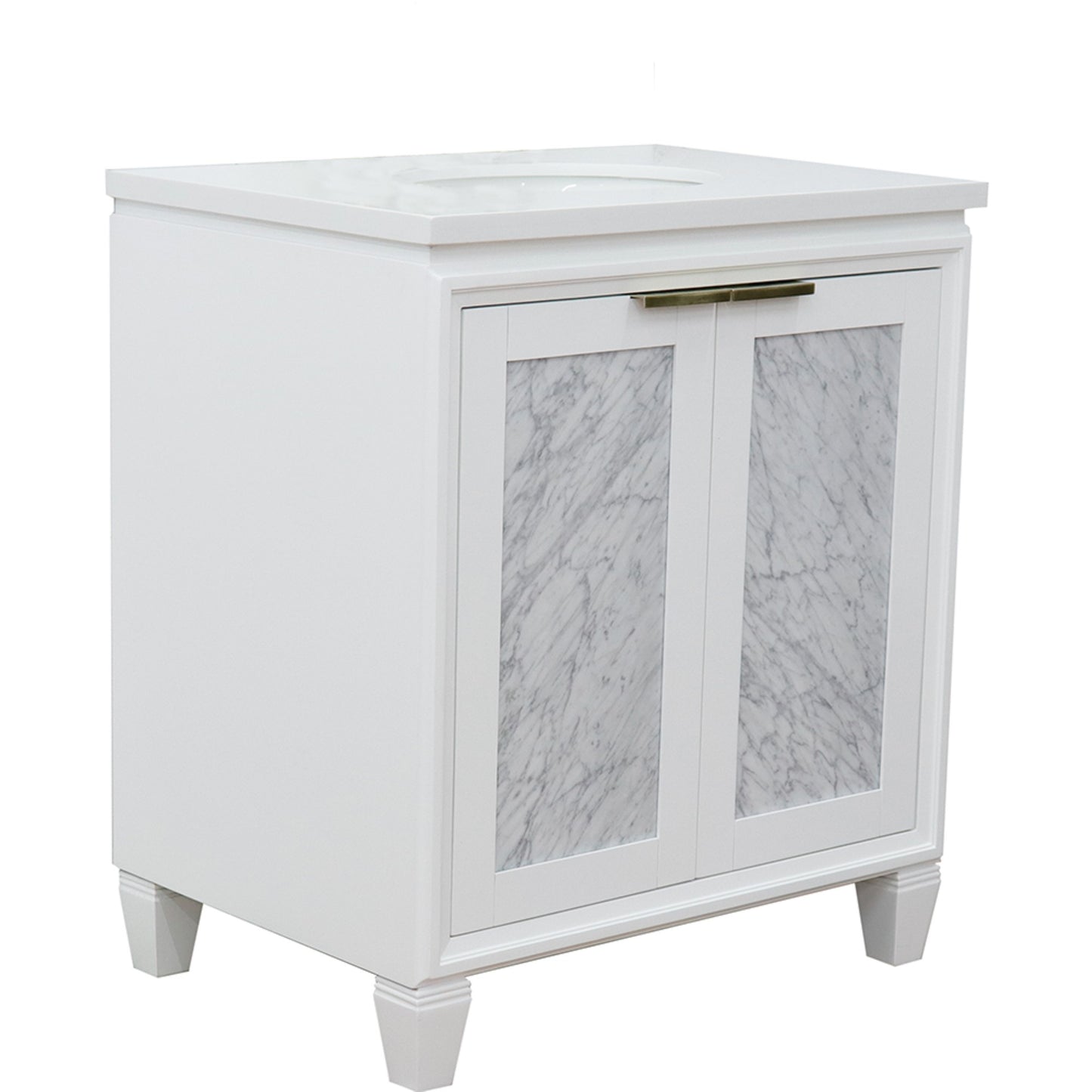 31" Single sink vanity in White finish with White engineered stone with oval sink