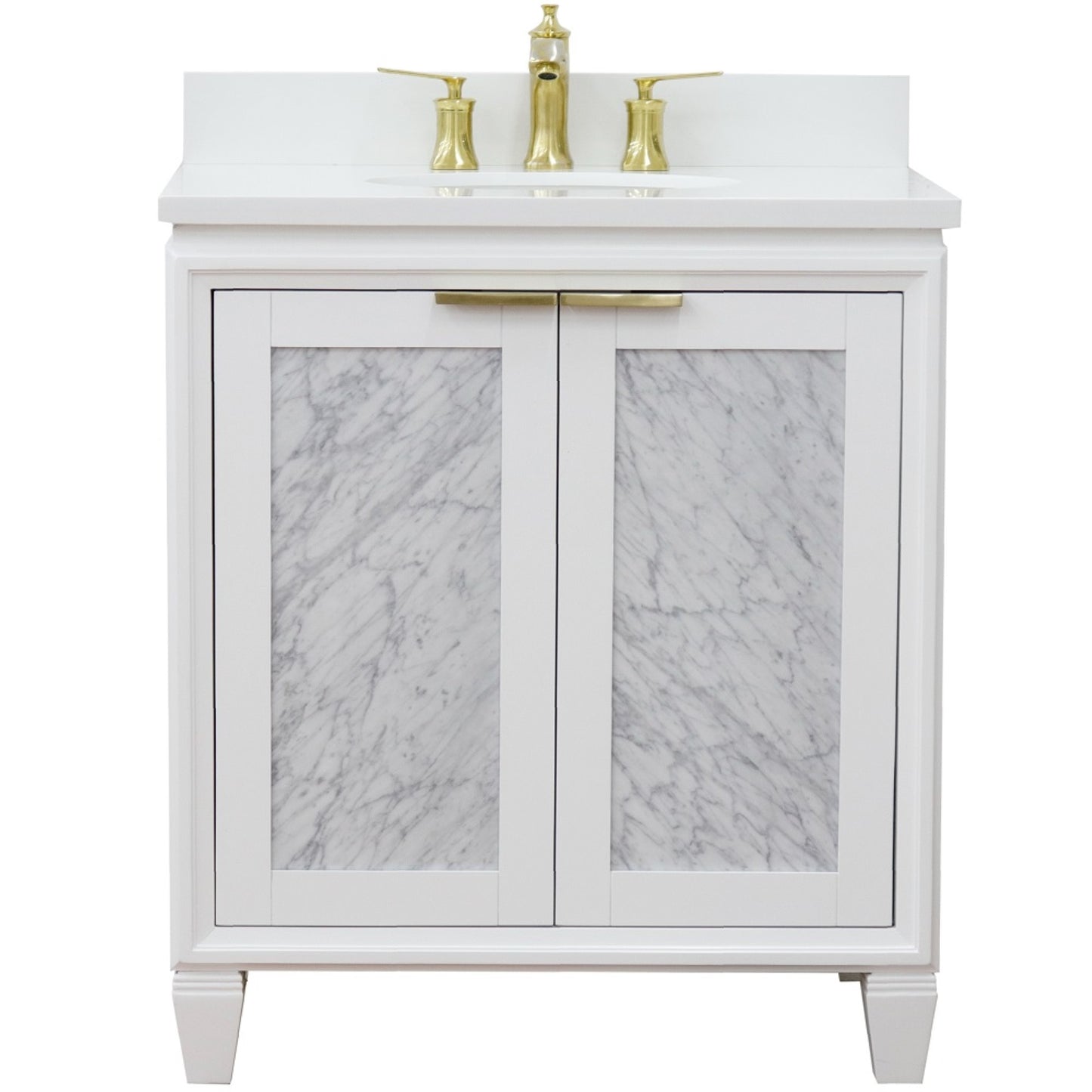 31" Single sink vanity in White finish with White engineered stone with oval sink