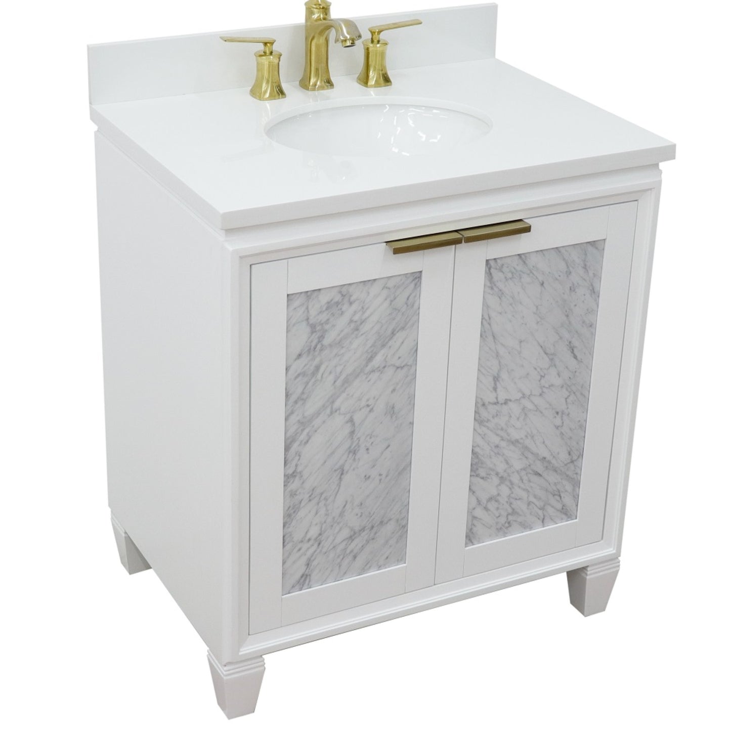 31" Single sink vanity in White finish with White engineered stone with oval sink