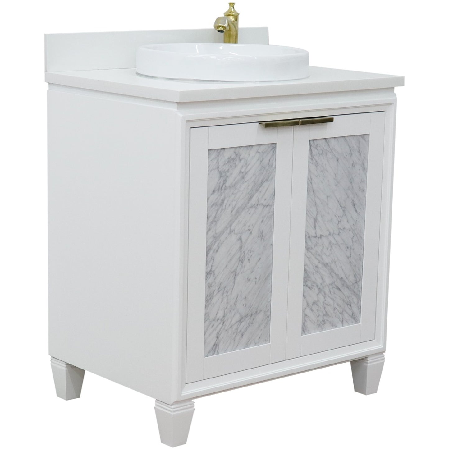 31" Single sink vanity in White finish with White engineered stone with round sink