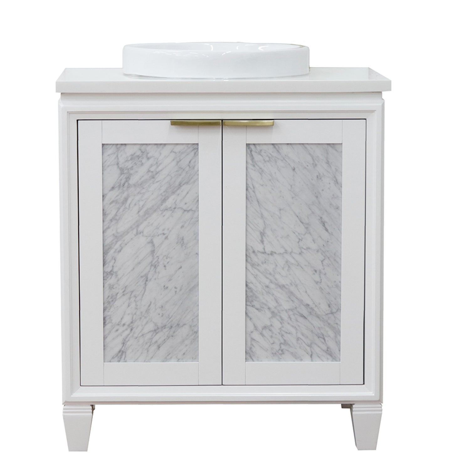 31" Single sink vanity in White finish with White engineered stone with round sink