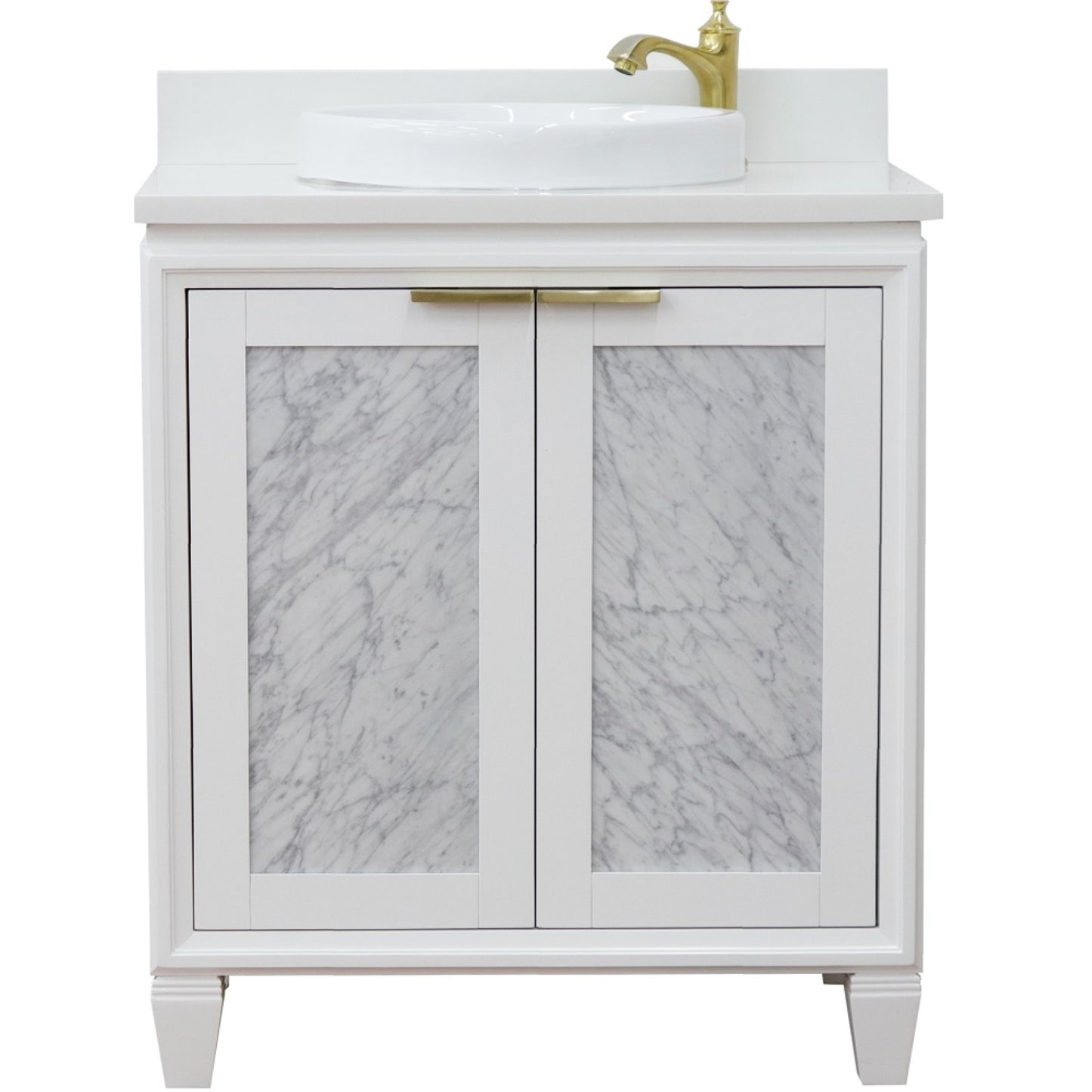 31" Single sink vanity in White finish with White engineered stone with round sink