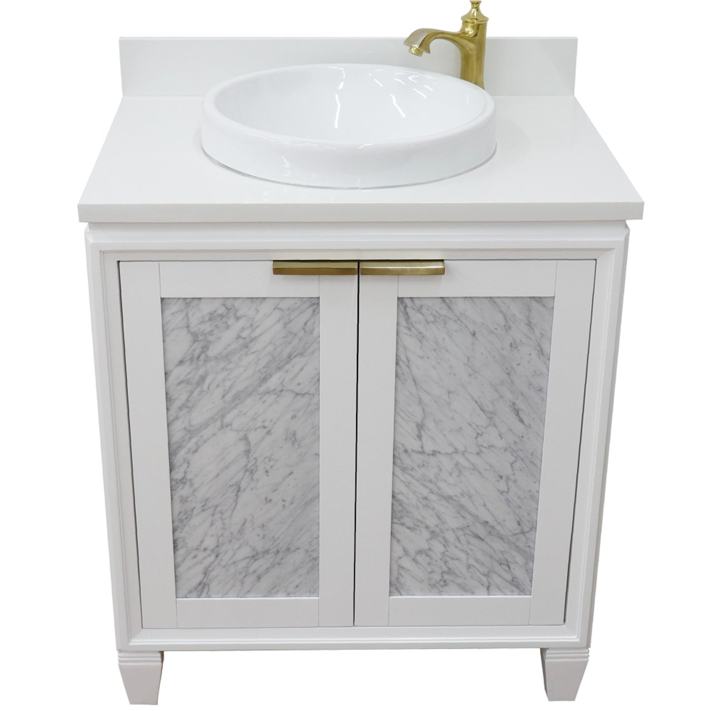 31" Single sink vanity in White finish with White engineered stone with round sink