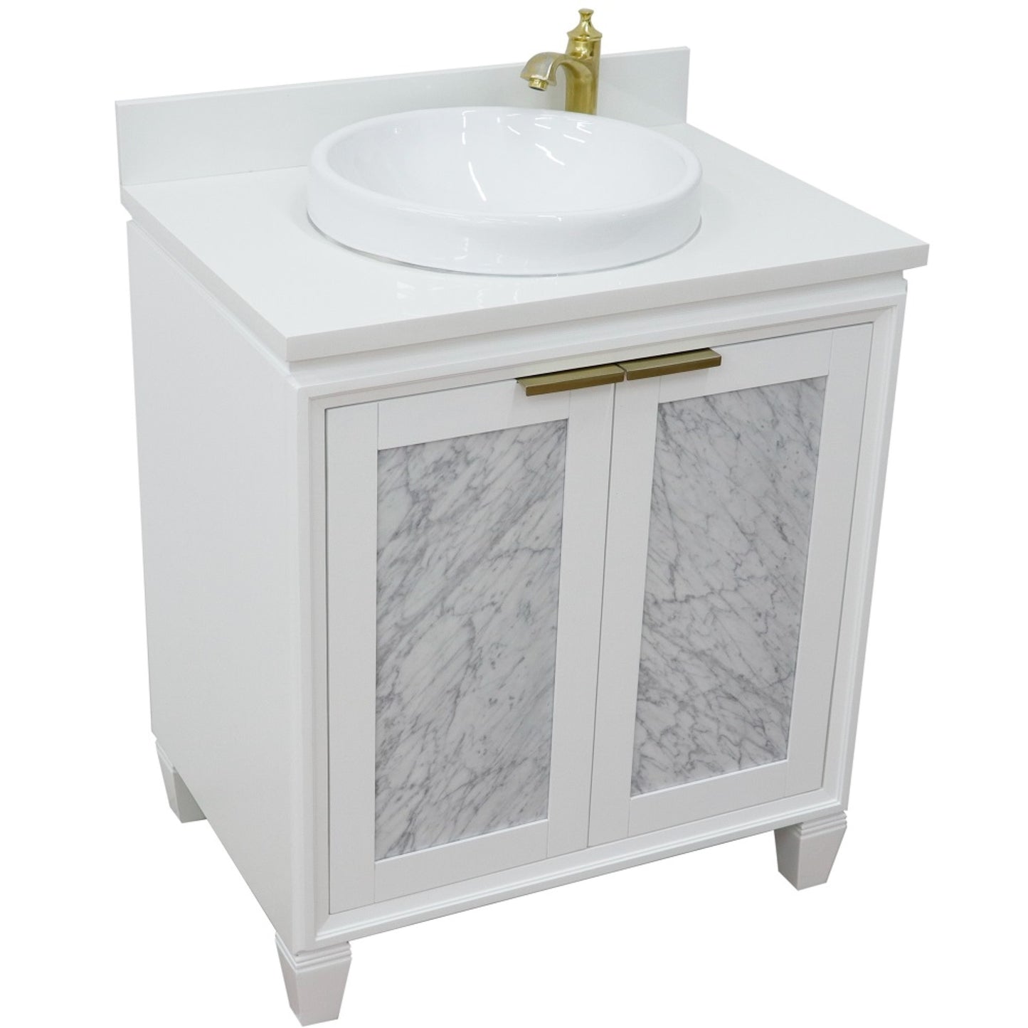 31" Single sink vanity in White finish with White engineered stone with round sink