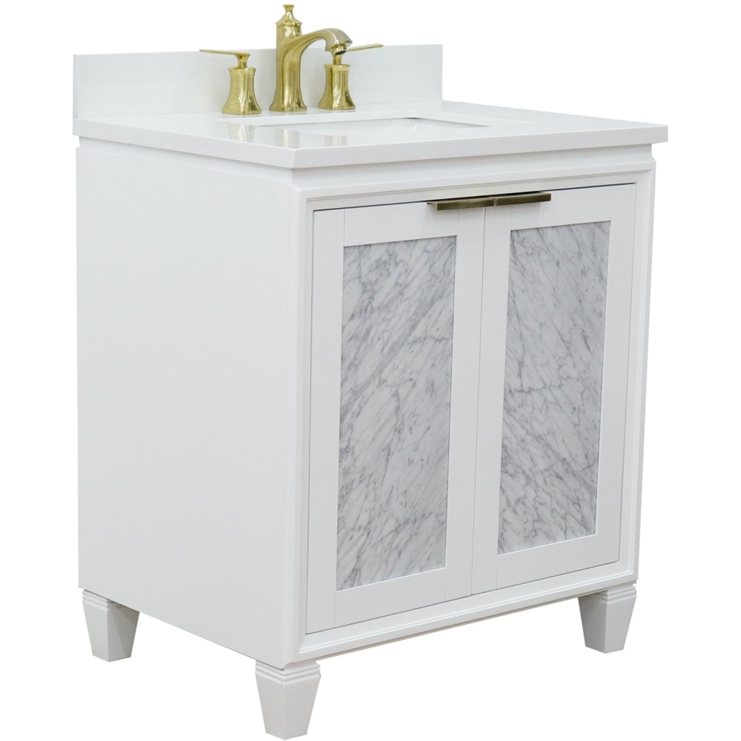 31" Single sink vanity in White finish with White engineered stone with rectangle sink