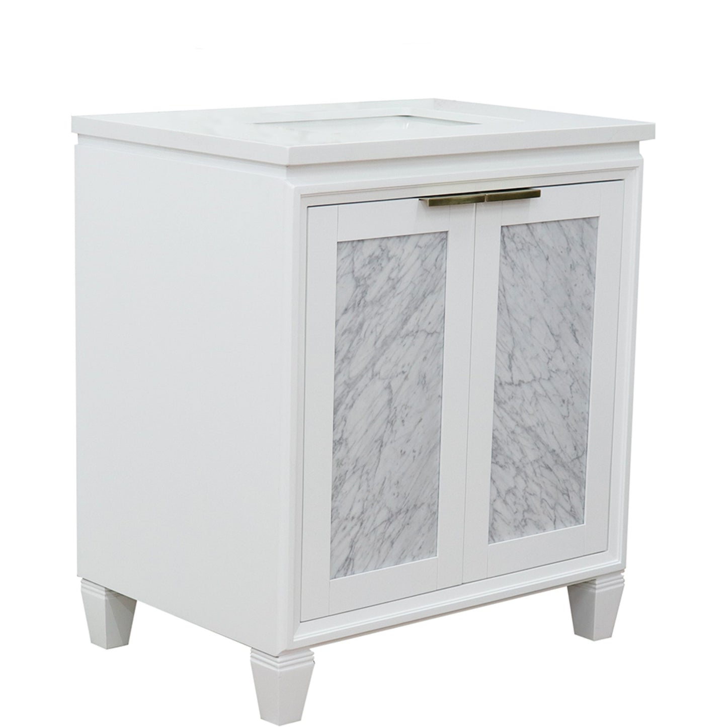 31" Single sink vanity in White finish with White engineered stone with rectangle sink