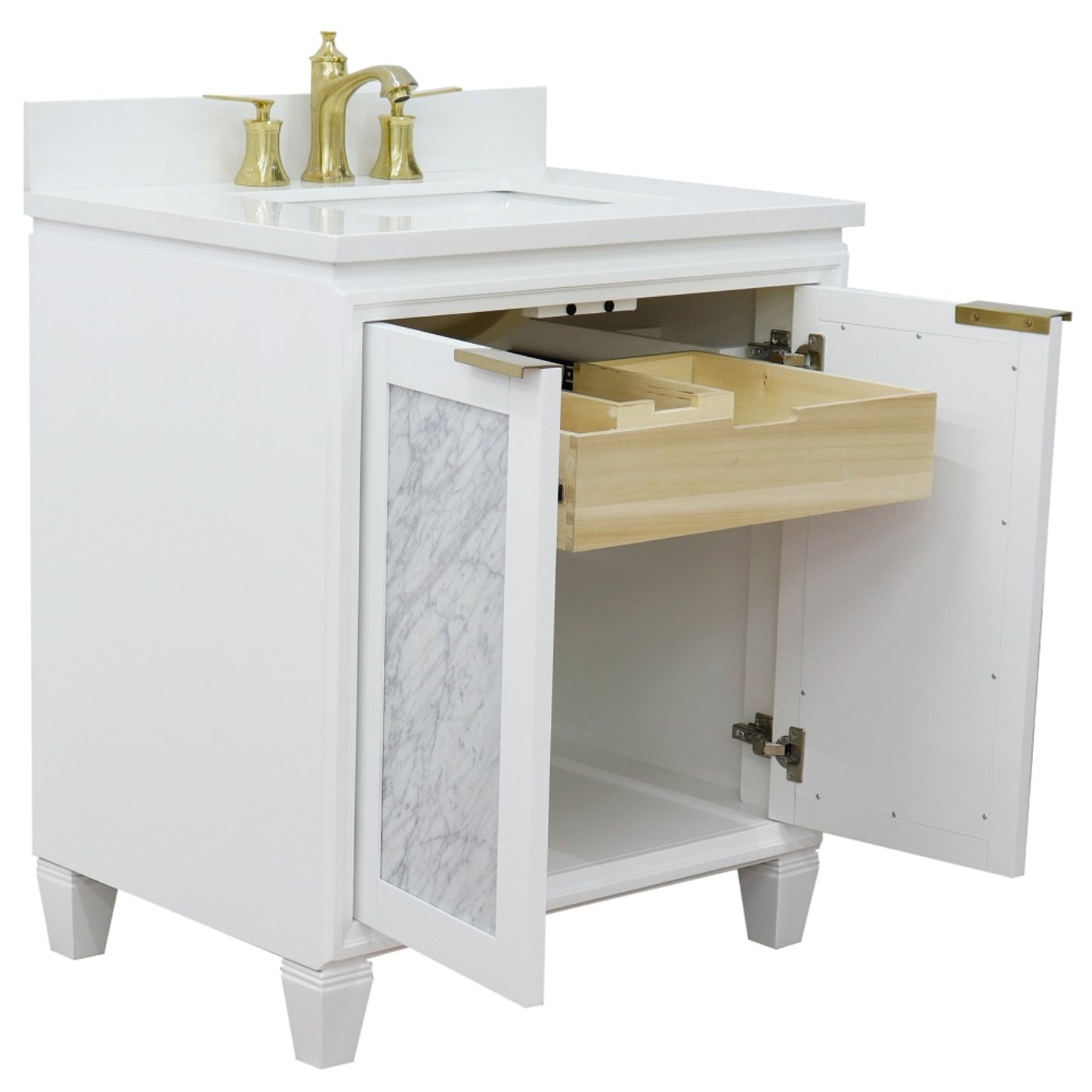 31" Single sink vanity in White finish with White engineered stone with rectangle sink