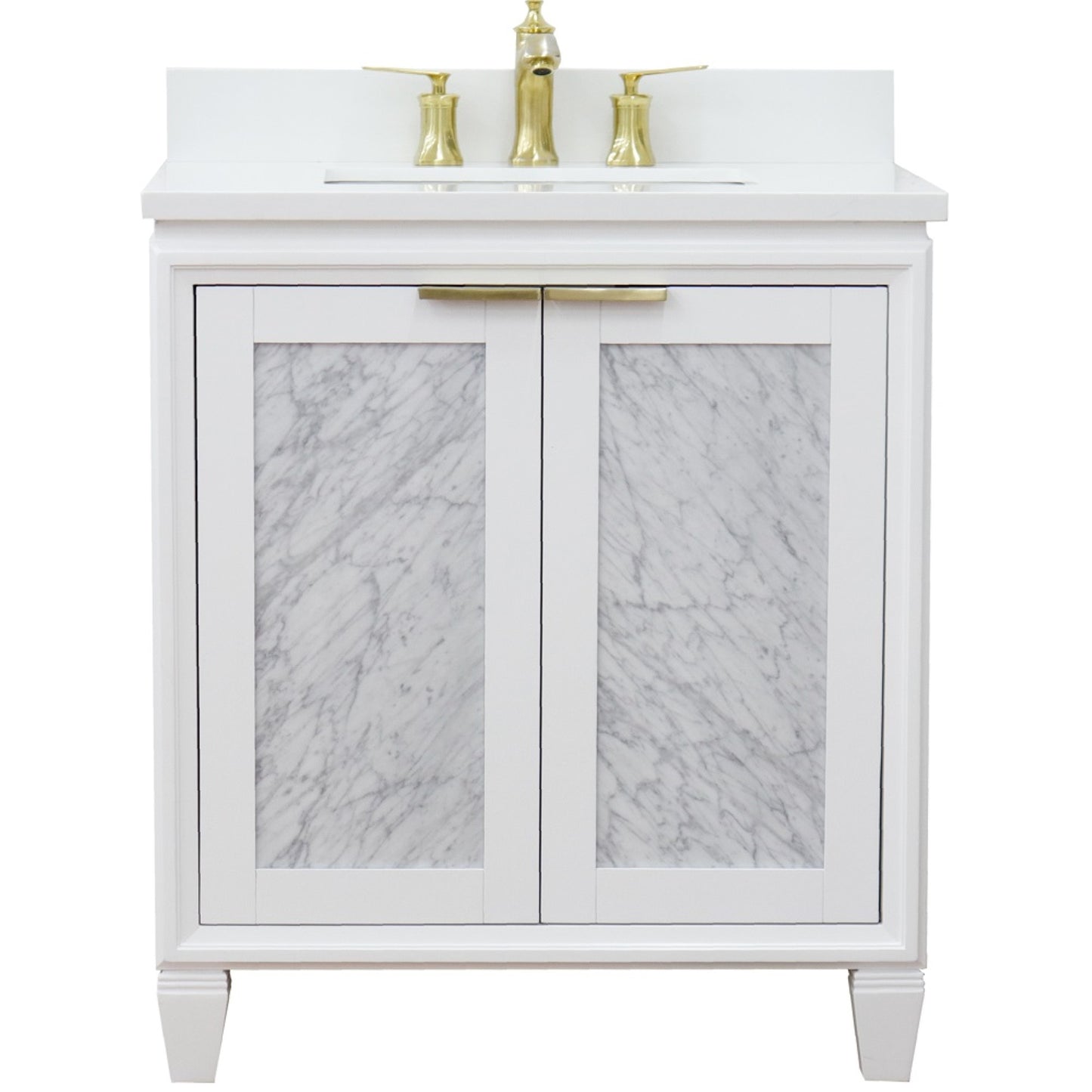 31" Single sink vanity in White finish with White engineered stone with rectangle sink