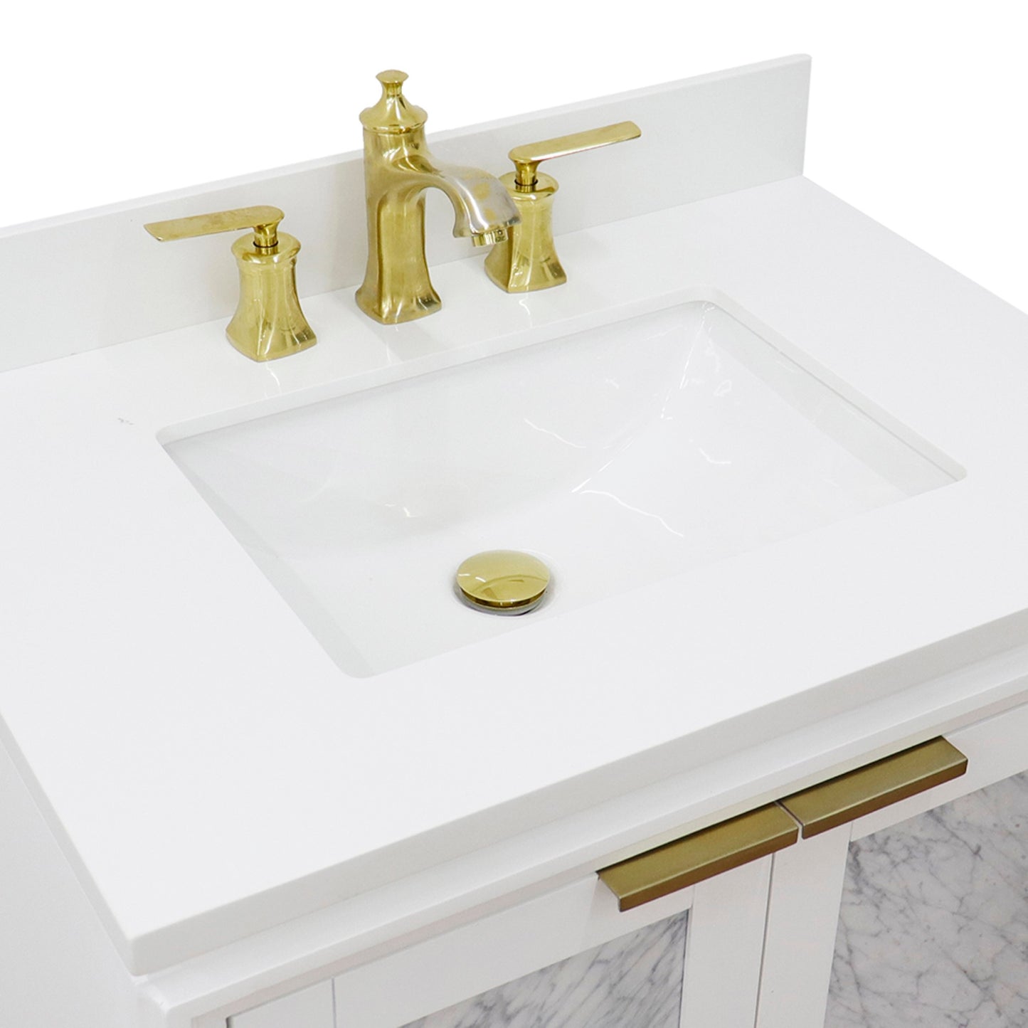 31" Single sink vanity in White finish with White engineered stone with rectangle sink