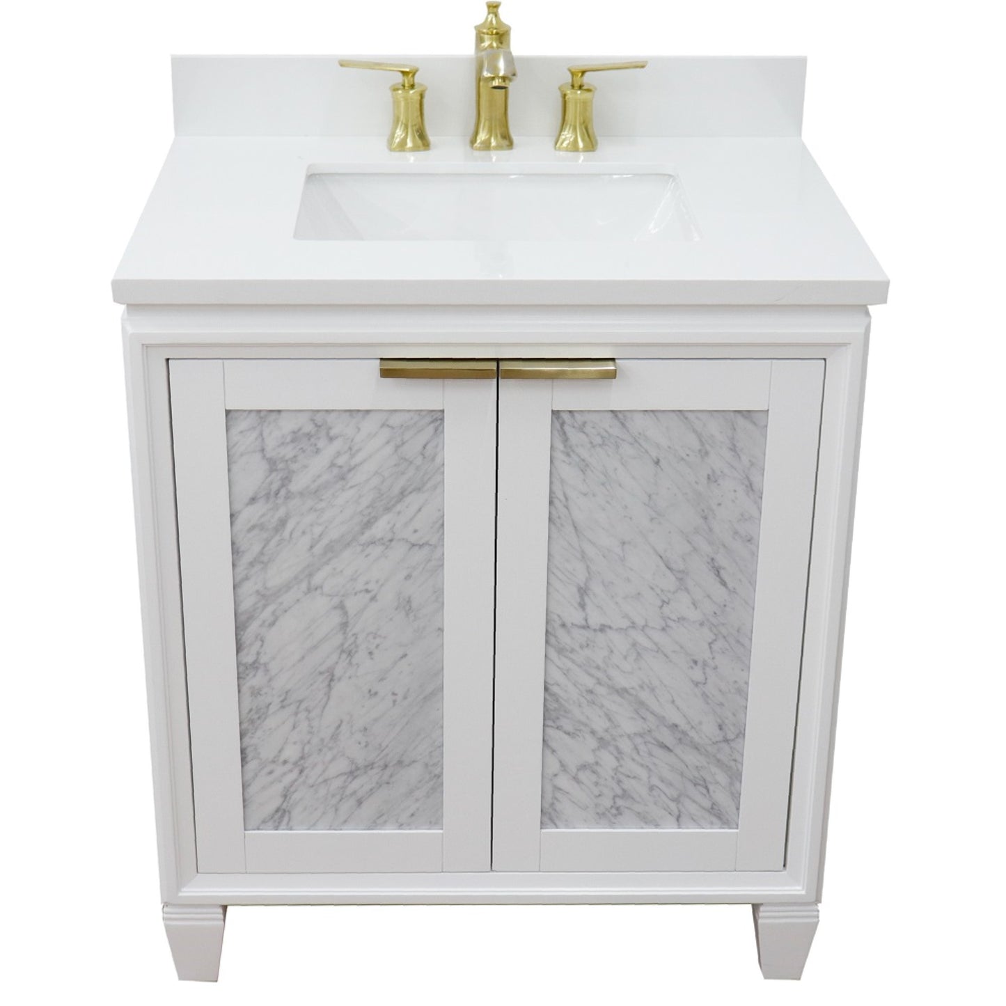 31" Single sink vanity in White finish with White engineered stone with rectangle sink