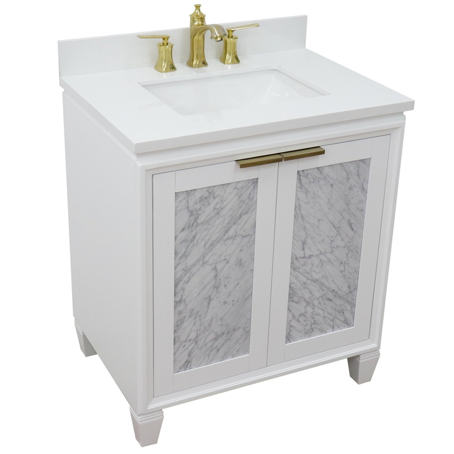 31" Single sink vanity in White finish with White engineered stone with rectangle sink