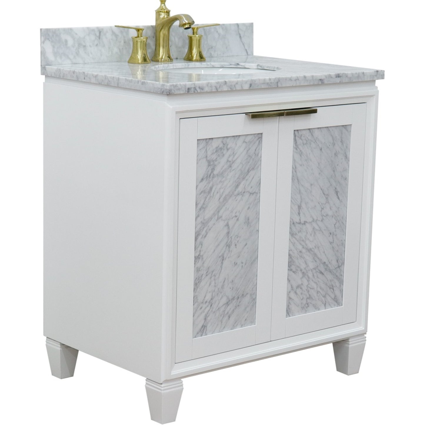 31" Single sink vanity in White finish with White Carrara marble with oval sink