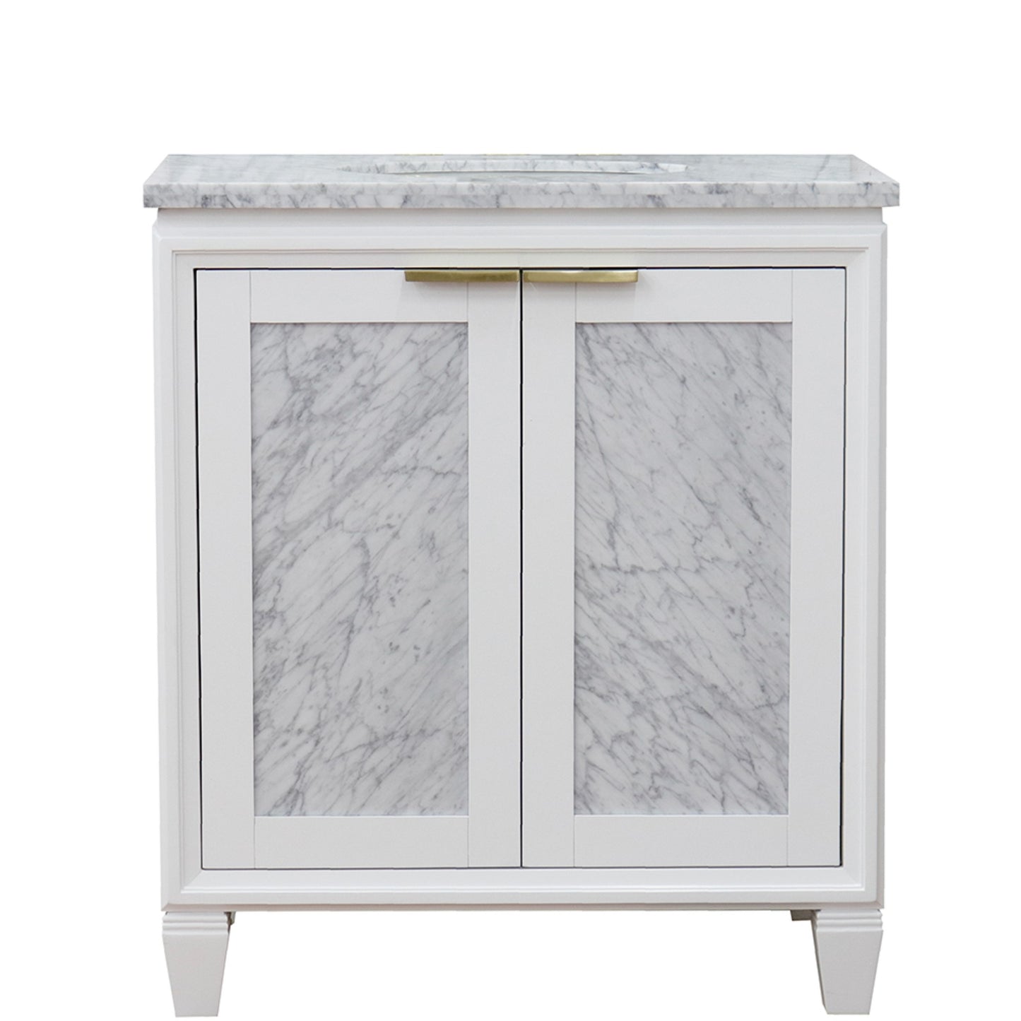 31" Single sink vanity in White finish with White Carrara marble with oval sink