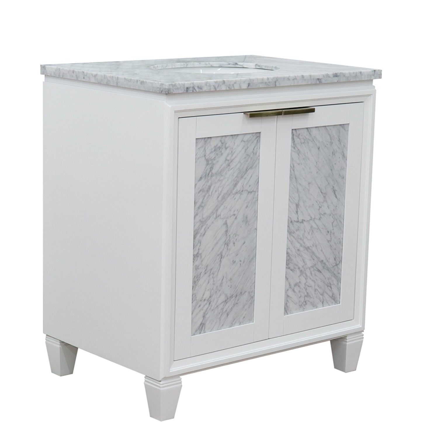31" Single sink vanity in White finish with White Carrara marble with oval sink