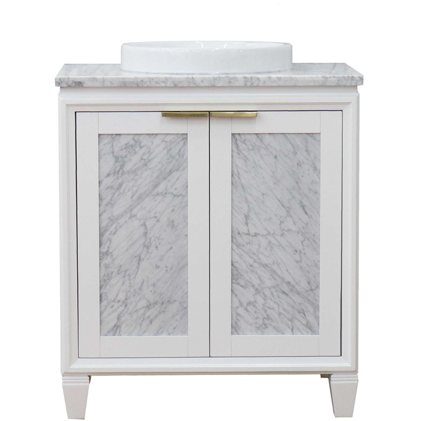 31" Single sink vanity in White finish with White Carrara marble with round sink