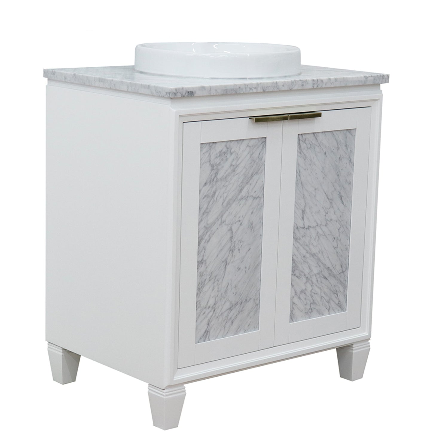 31" Single sink vanity in White finish with White Carrara marble with round sink