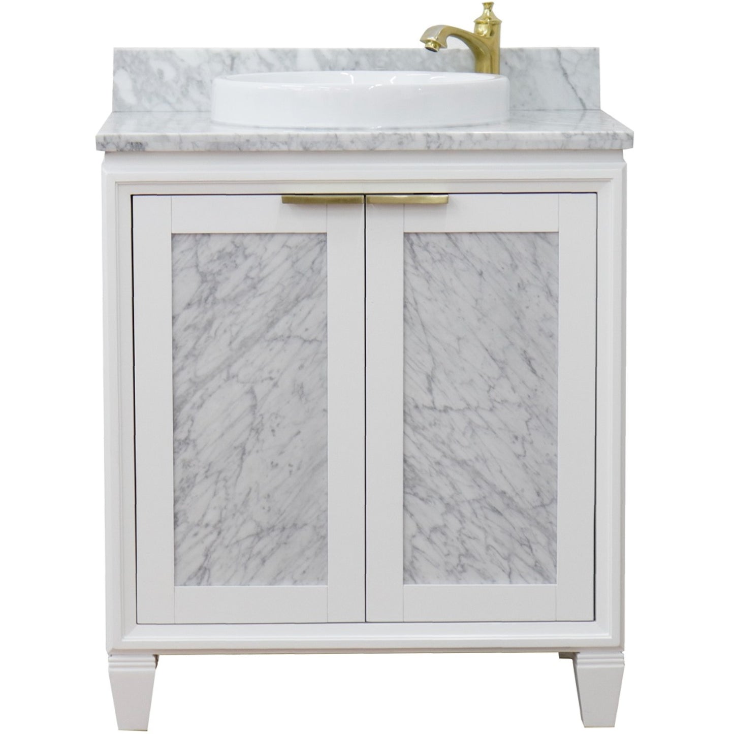 31" Single sink vanity in White finish with White Carrara marble with round sink