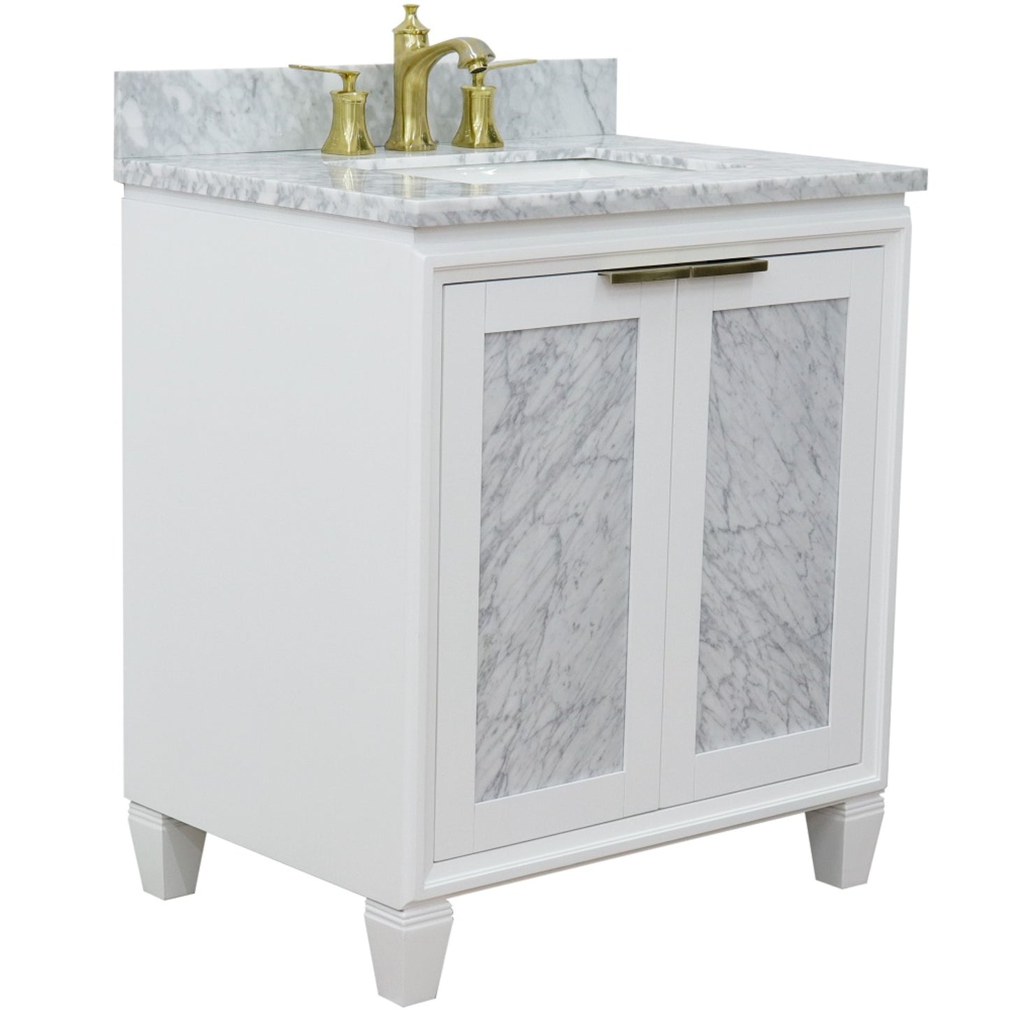 31" Single sink vanity in White finish with White Carrara marble with rectangle sink