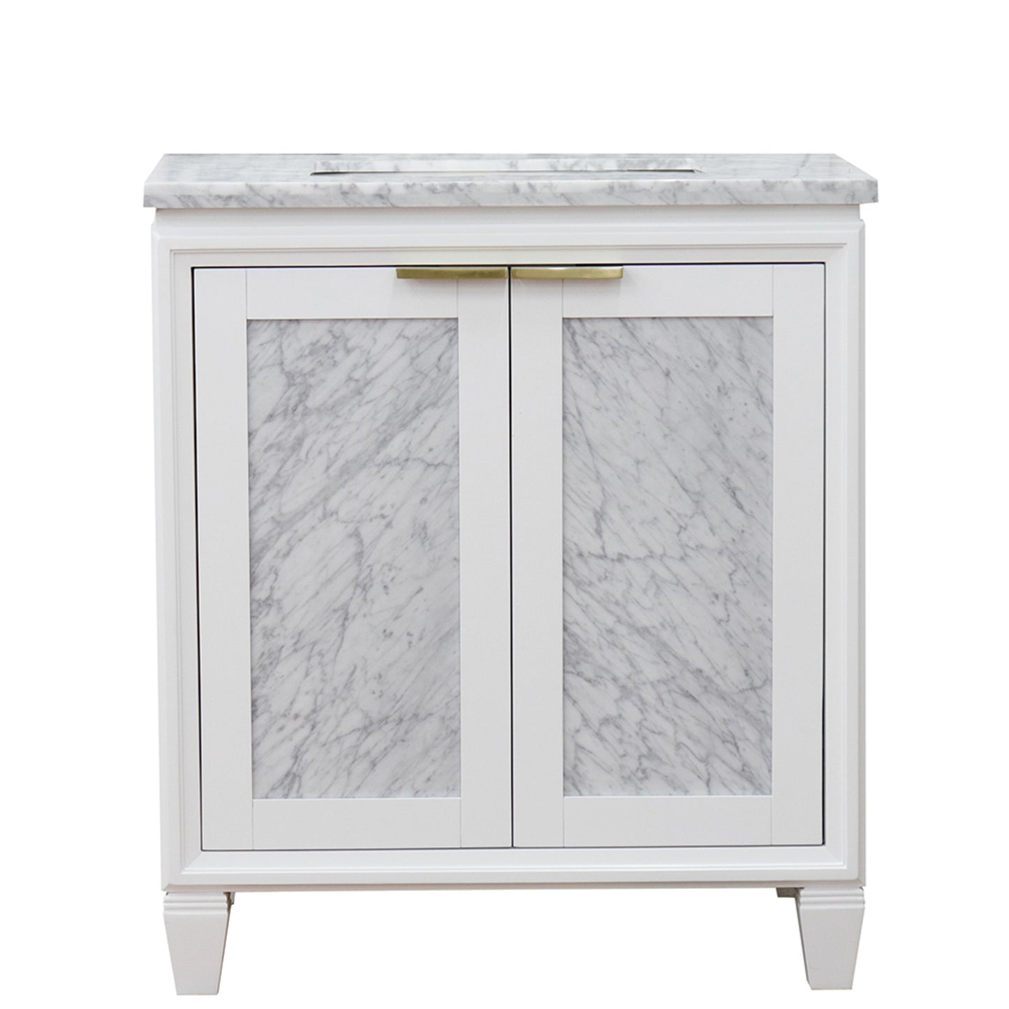 31" Single sink vanity in White finish with White Carrara marble with rectangle sink