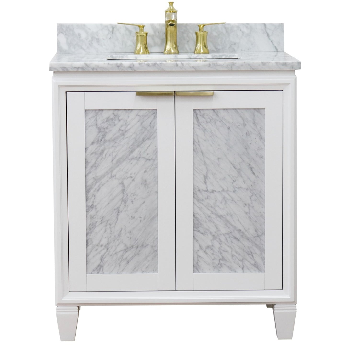 31" Single sink vanity in White finish with White Carrara marble with rectangle sink