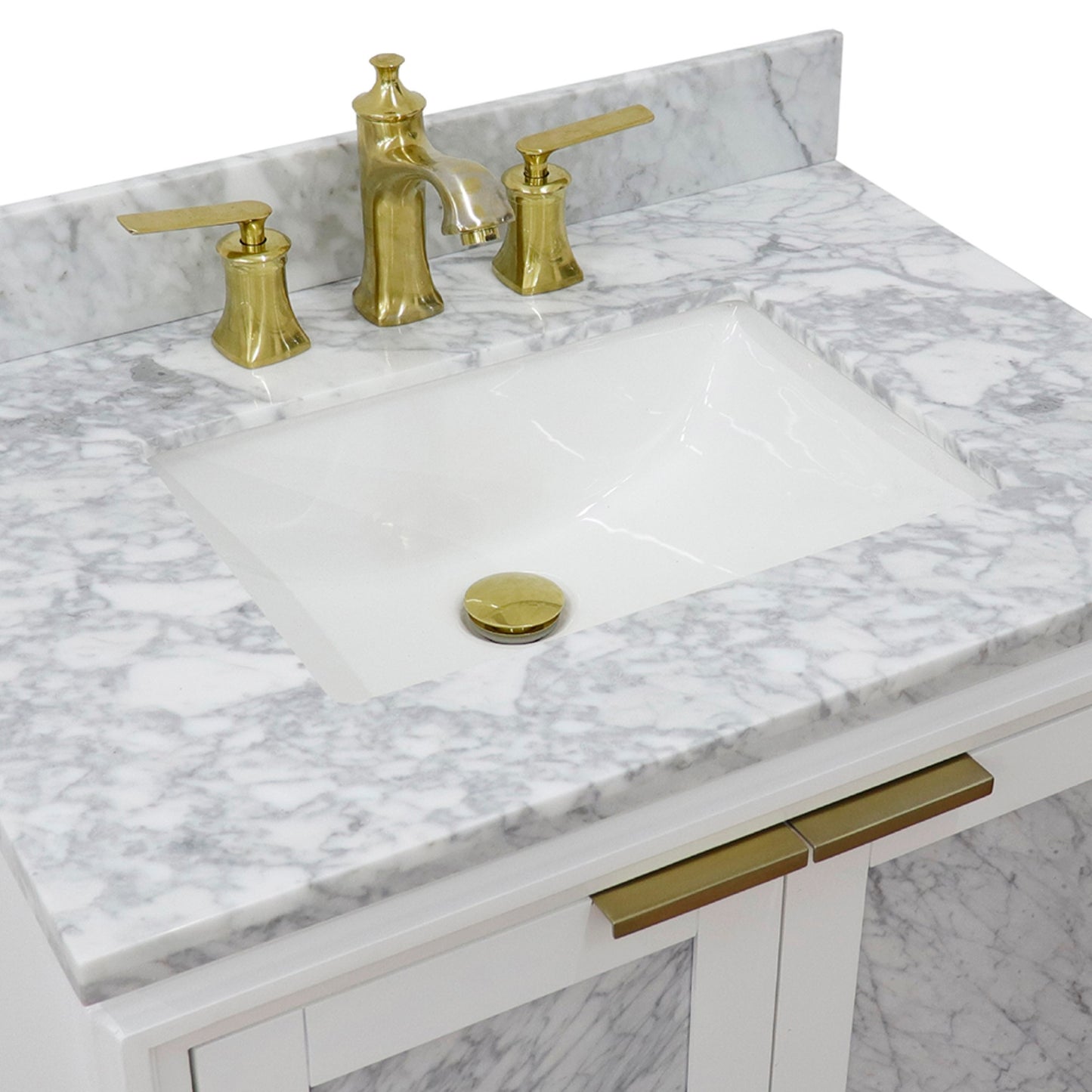 31" Single sink vanity in White finish with White Carrara marble with rectangle sink
