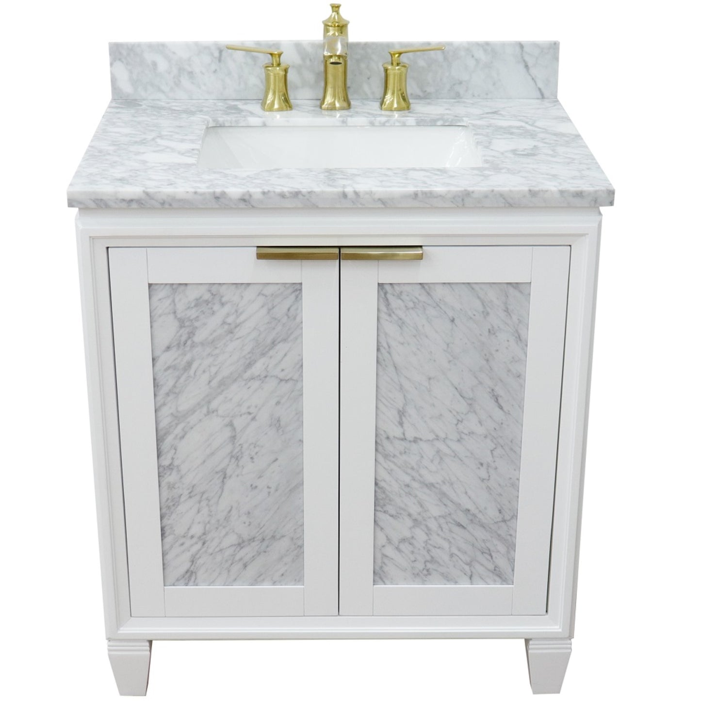 31" Single sink vanity in White finish with White Carrara marble with rectangle sink