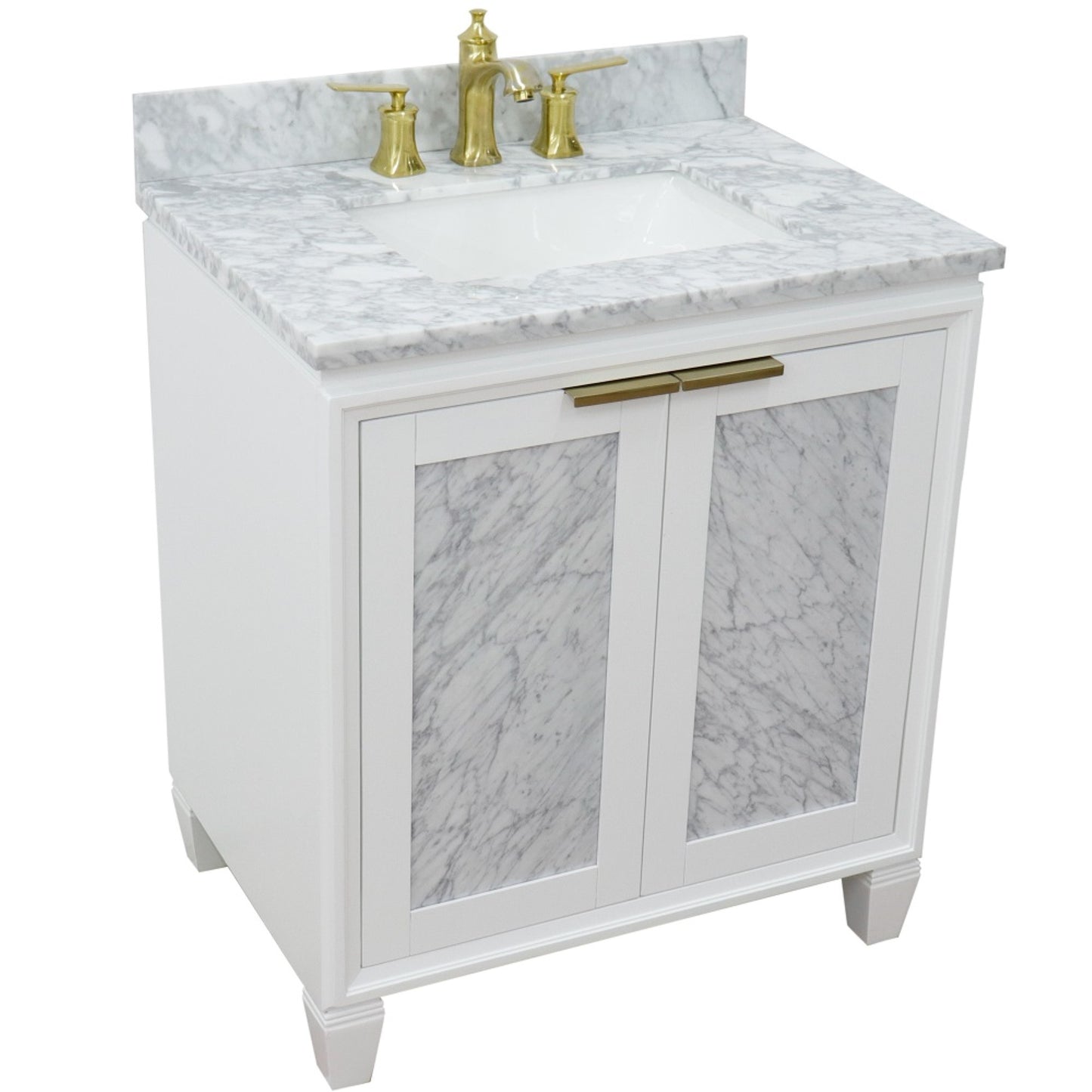 31" Single sink vanity in White finish with White Carrara marble with rectangle sink