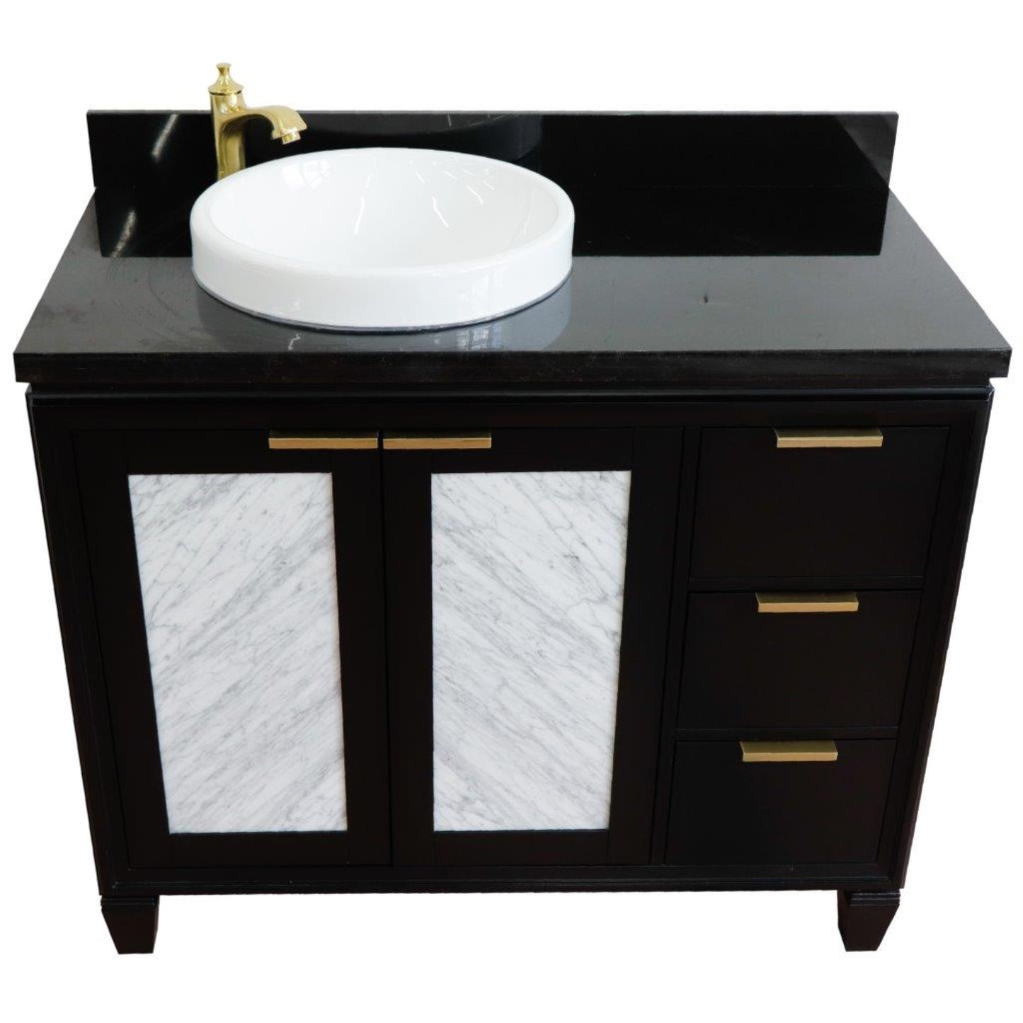 43" Single vanity in Black finish with Black galaxy and round sink Left door/Left sink