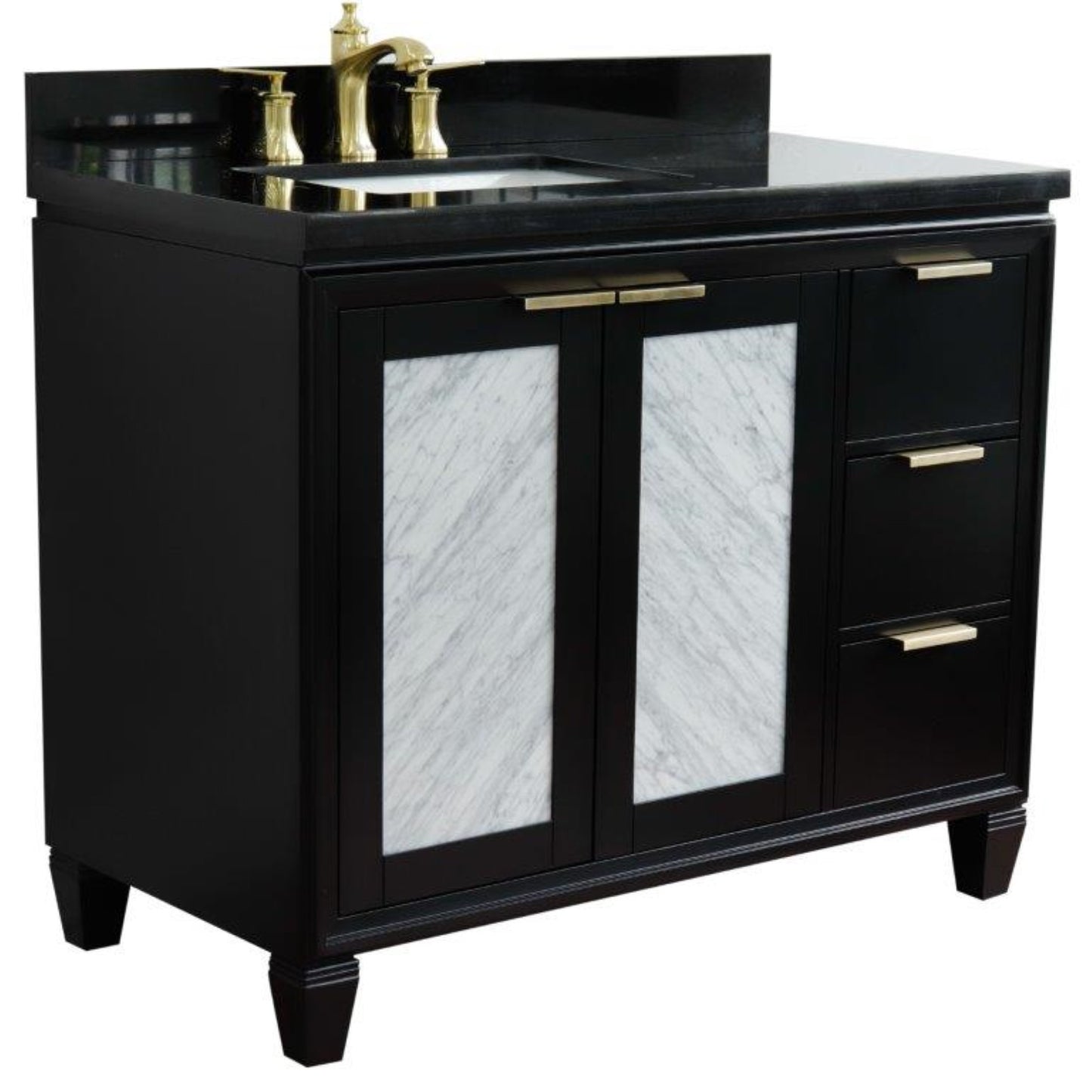 43" Single vanity in Black finish with Black galaxy and rectangle sink Left door/Left sink