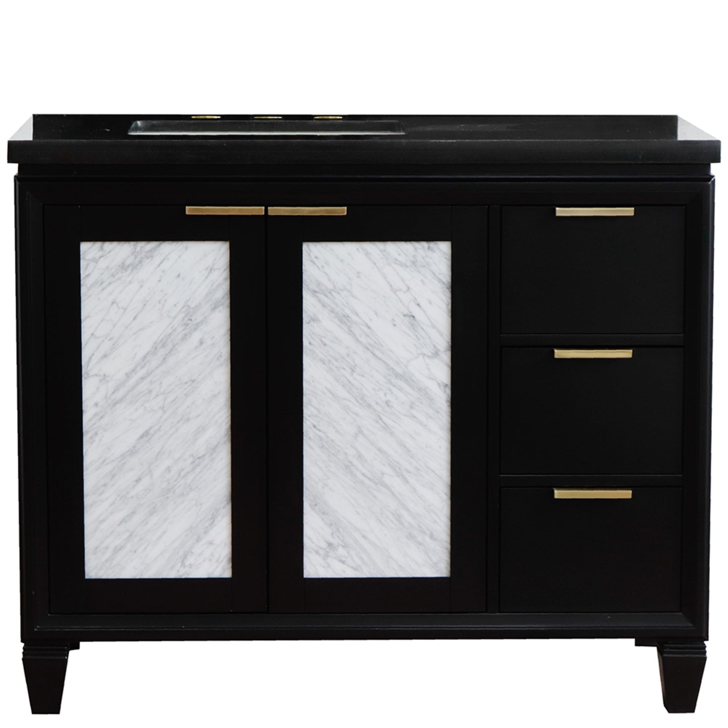 43" Single vanity in Black finish with Black galaxy and rectangle sink Left door/Left sink
