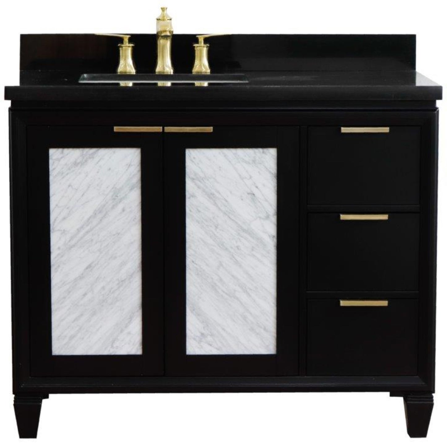 43" Single vanity in Black finish with Black galaxy and rectangle sink Left door/Left sink