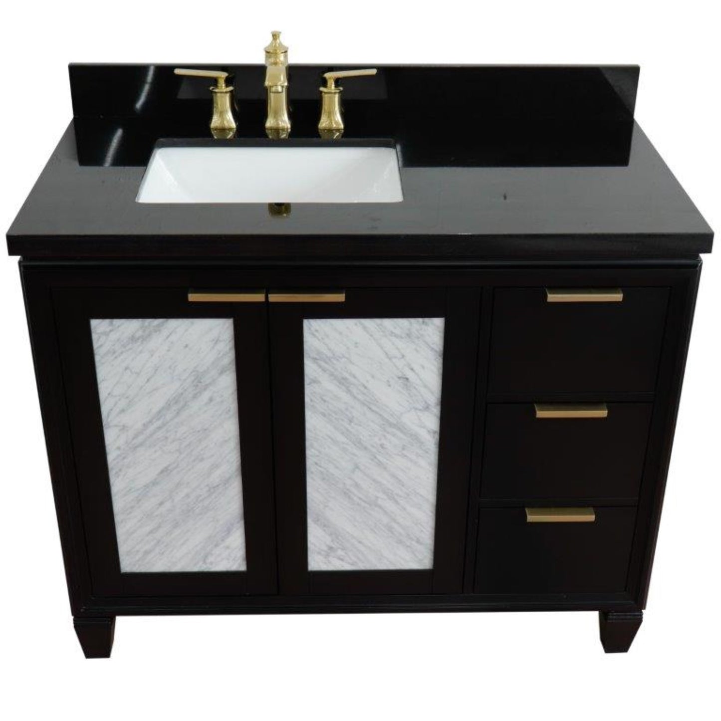 43" Single vanity in Black finish with Black galaxy and rectangle sink Left door/Left sink