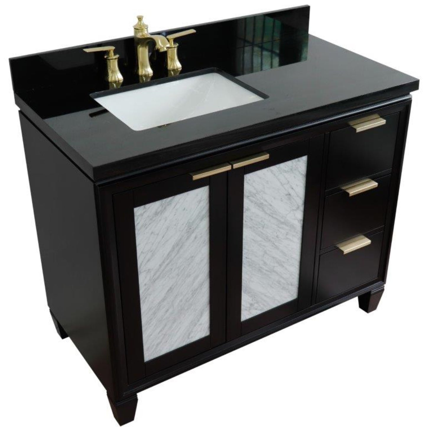 43" Single vanity in Black finish with Black galaxy and rectangle sink Left door/Left sink