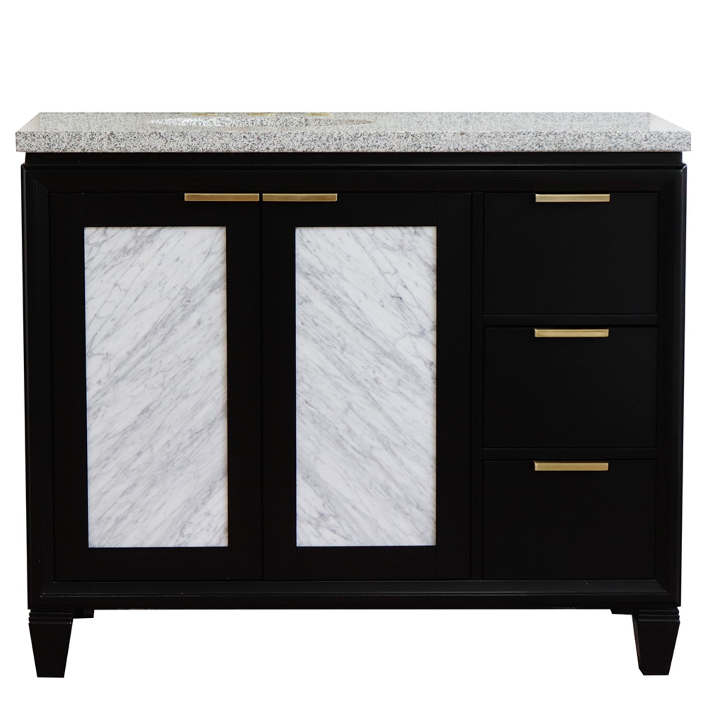 43" Single vanity in Black finish with Gray granite and oval sink Left door/Left sink