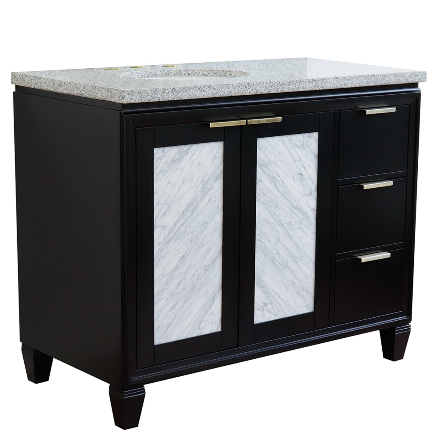 43" Single vanity in Black finish with Gray granite and oval sink Left door/Left sink