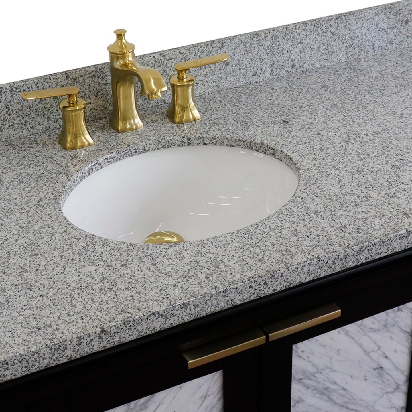 43" Single vanity in Black finish with Gray granite and oval sink Left door/Left sink