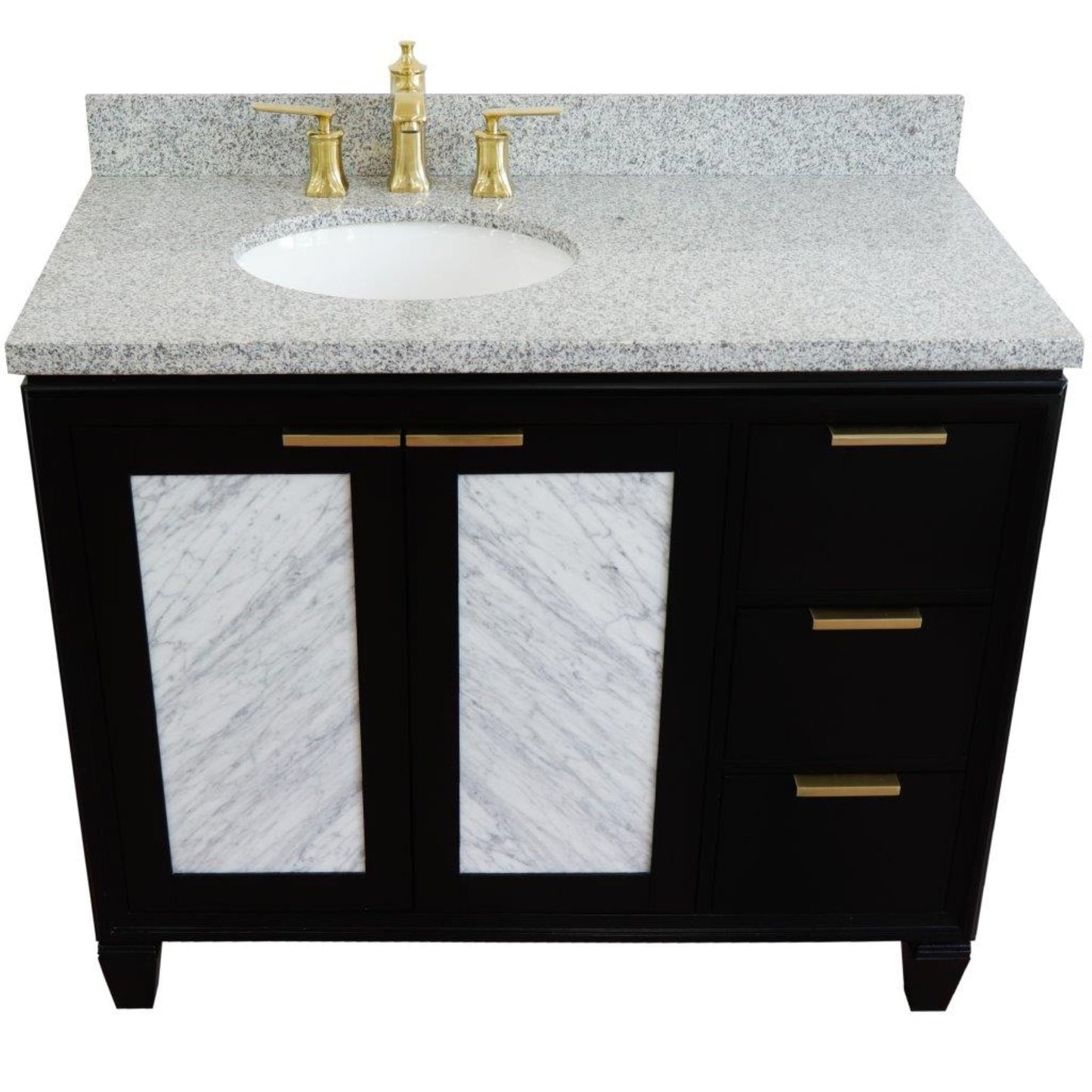 43" Single vanity in Black finish with Gray granite and oval sink Left door/Left sink