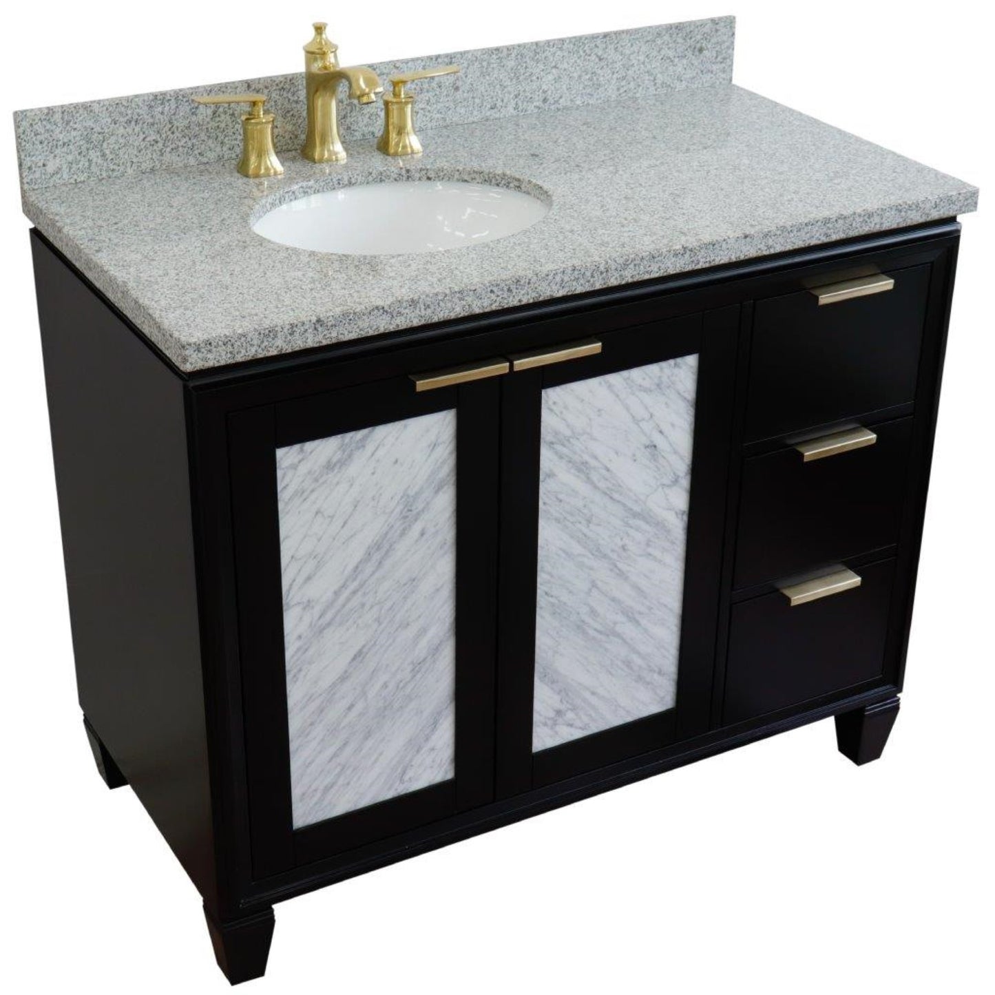 43" Single vanity in Black finish with Gray granite and oval sink Left door/Left sink