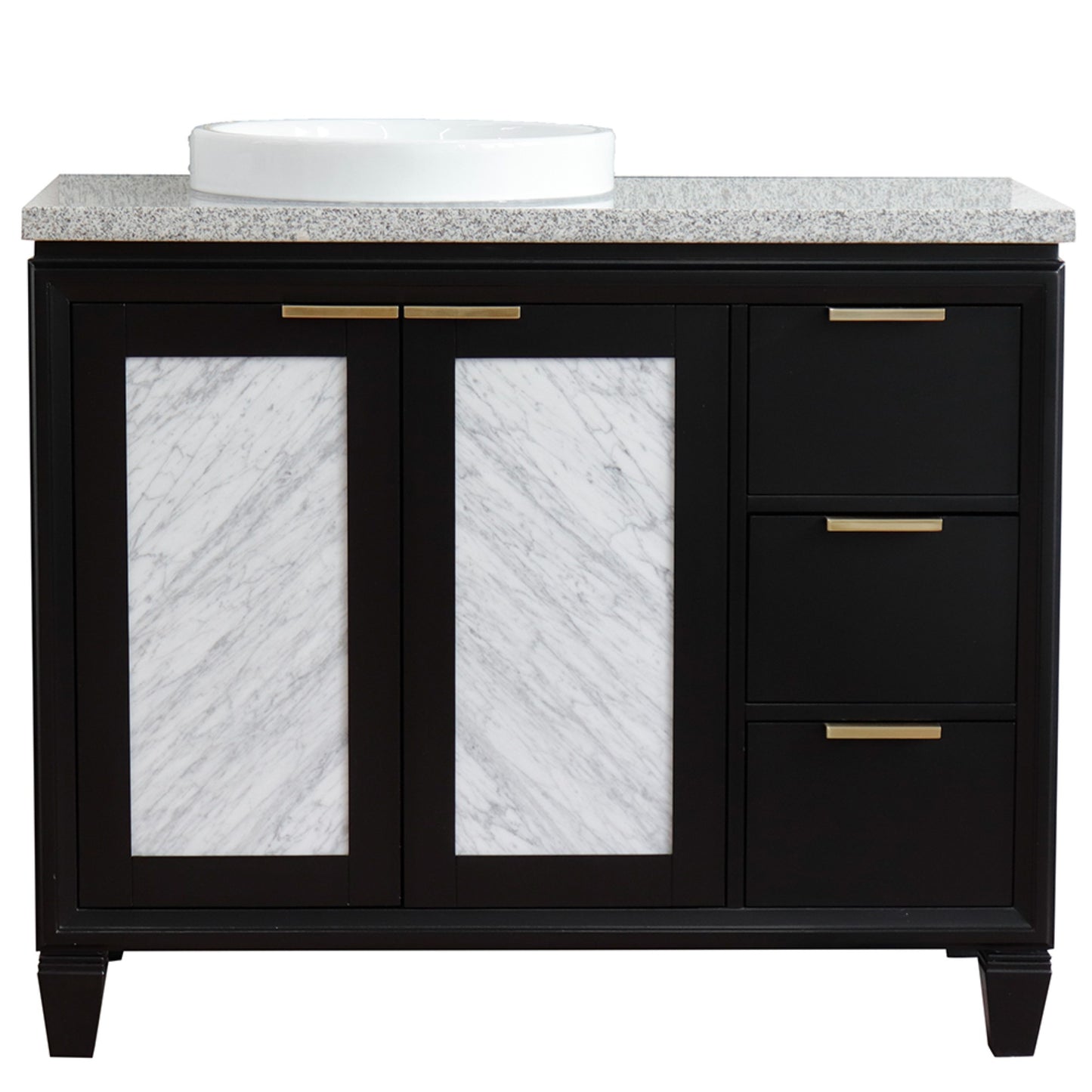 43" Single vanity in Black finish with Gray granite and round sink Left door/Left sink