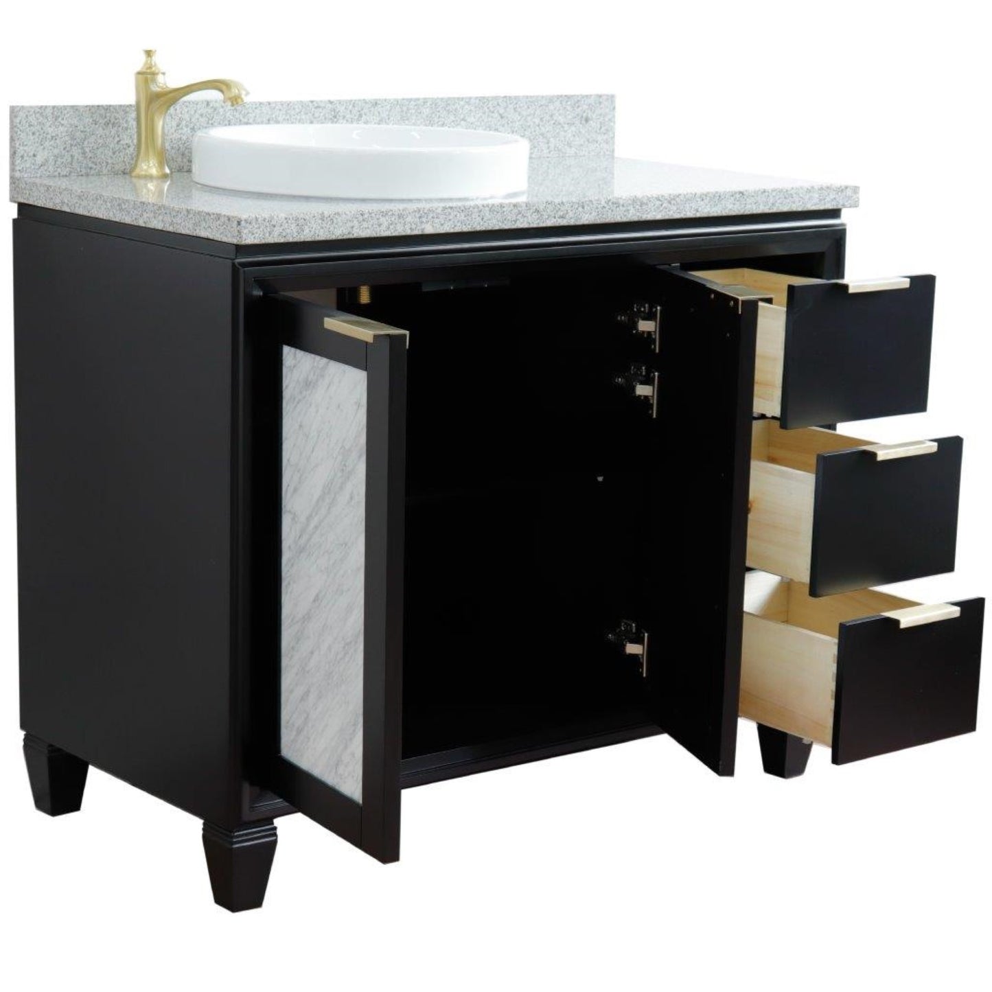 43" Single vanity in Black finish with Gray granite and round sink Left door/Left sink
