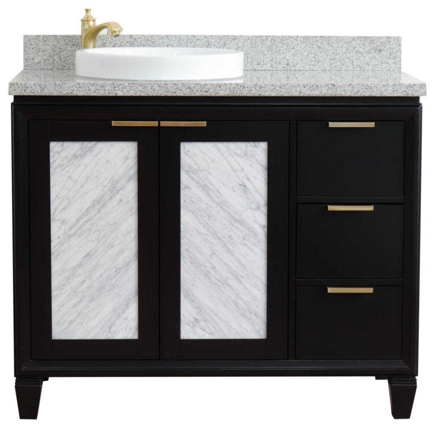43" Single vanity in Black finish with Gray granite and round sink Left door/Left sink