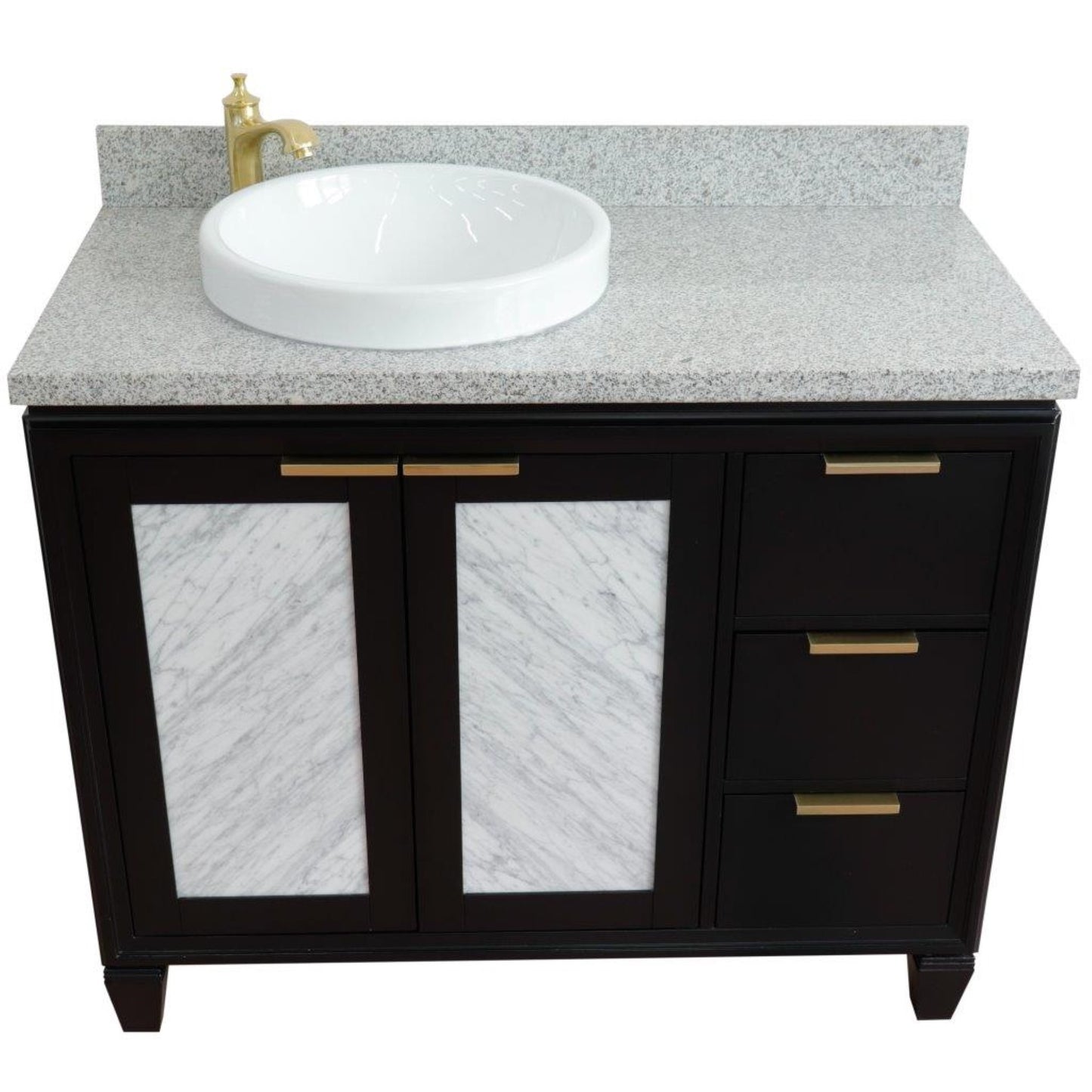43" Single vanity in Black finish with Gray granite and round sink Left door/Left sink