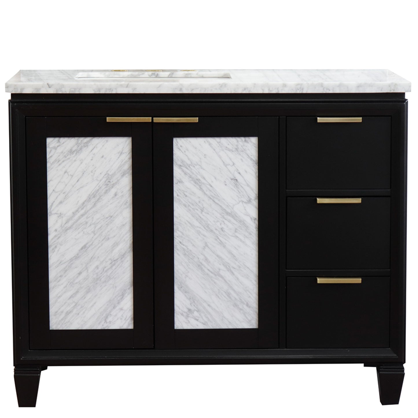 43" Single vanity in Black finish with White Carrara and rectangle sink Left door/Left sink