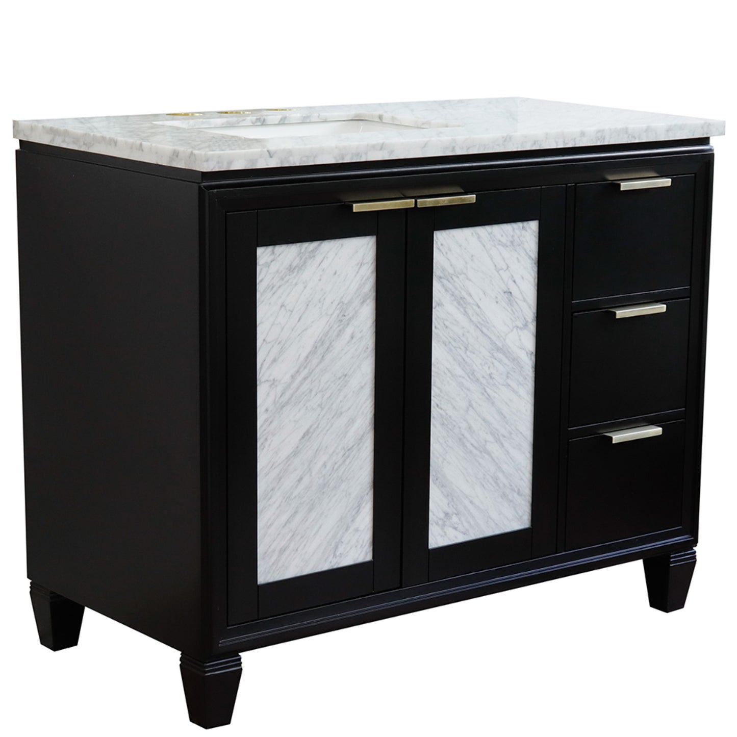 43" Single vanity in Black finish with White Carrara and rectangle sink Left door/Left sink
