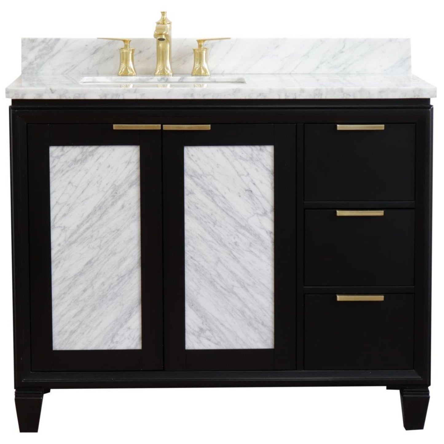 43" Single vanity in Black finish with White Carrara and rectangle sink Left door/Left sink