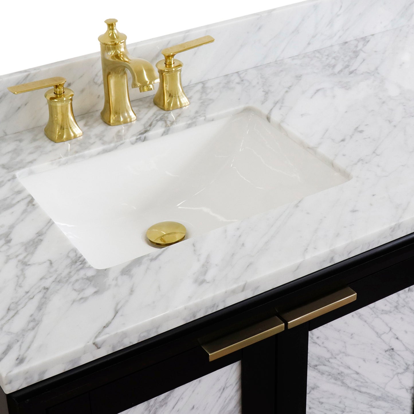 43" Single vanity in Black finish with White Carrara and rectangle sink Left door/Left sink