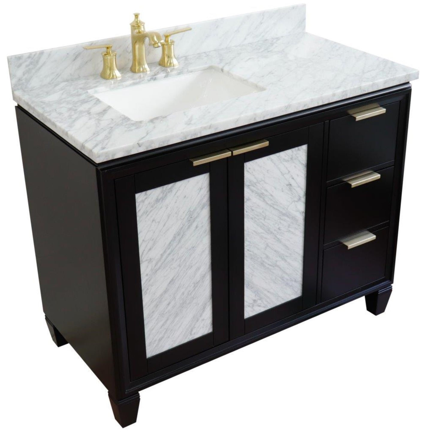 43" Single vanity in Black finish with White Carrara and rectangle sink Left door/Left sink