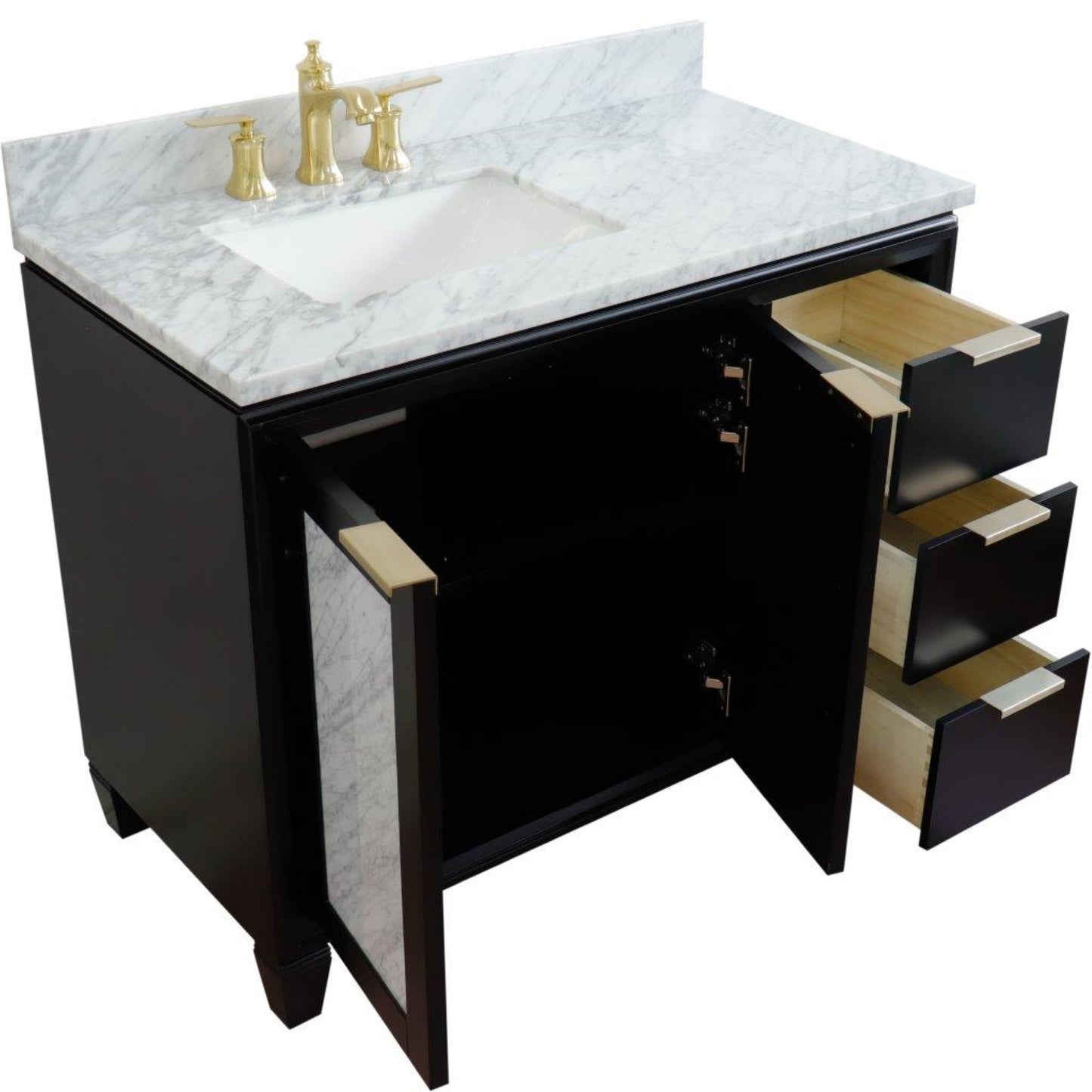 43" Single vanity in Black finish with White Carrara and rectangle sink Left door/Left sink