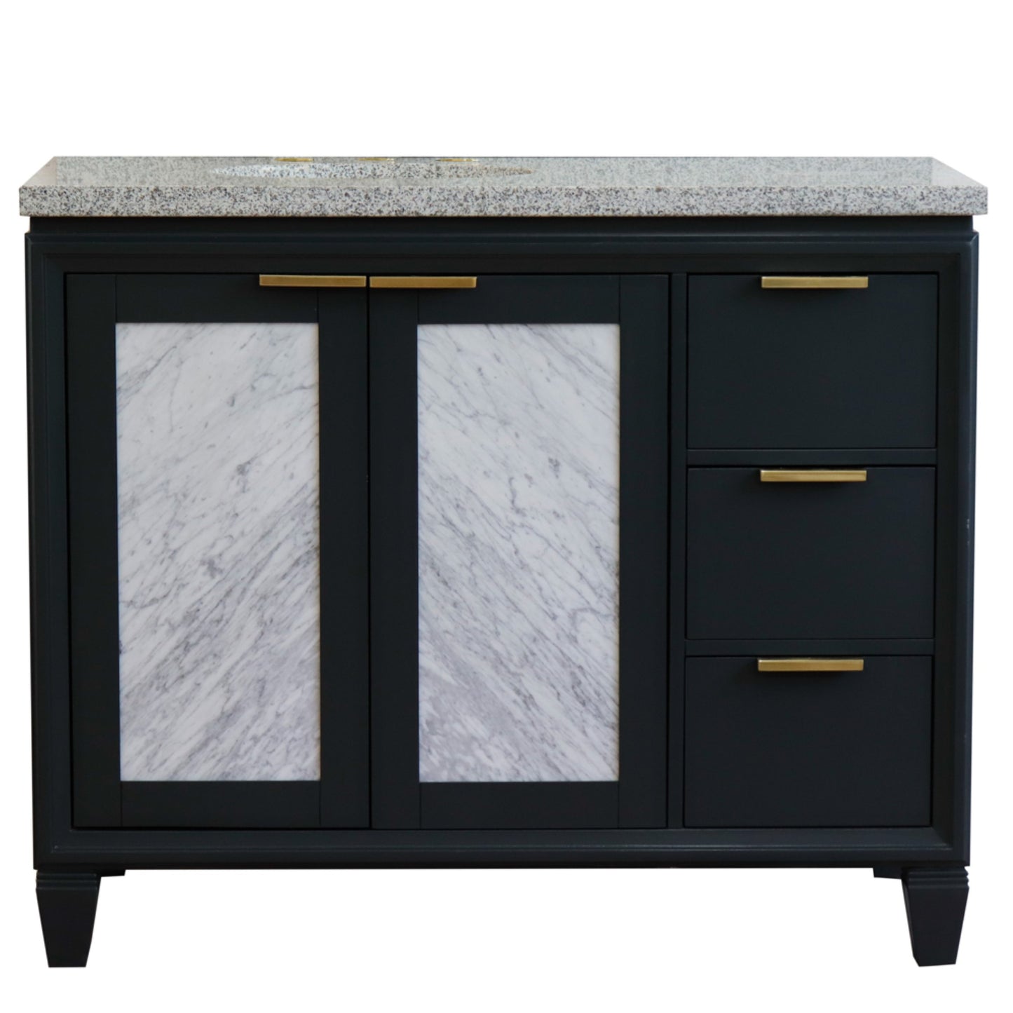 43" Single vanity in Dark Gray finish with Gray granite and oval sink Left door/Left sink